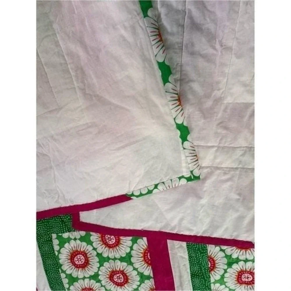 Handmade Patchwork Quilt Bright Pink Green White Floral Boho Cottage 58